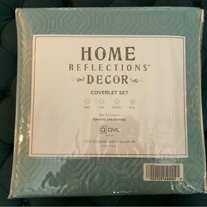 Home Reflections Decor QVC King Coverlet Set Quilted Bedspread & Shams Teal Blue